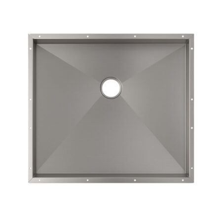 Évier En Acier Inox Cuisine Parois Périmétrales à Carreler Sous Plan Fond Incliné Apparent Trou D’évacuation Décentré